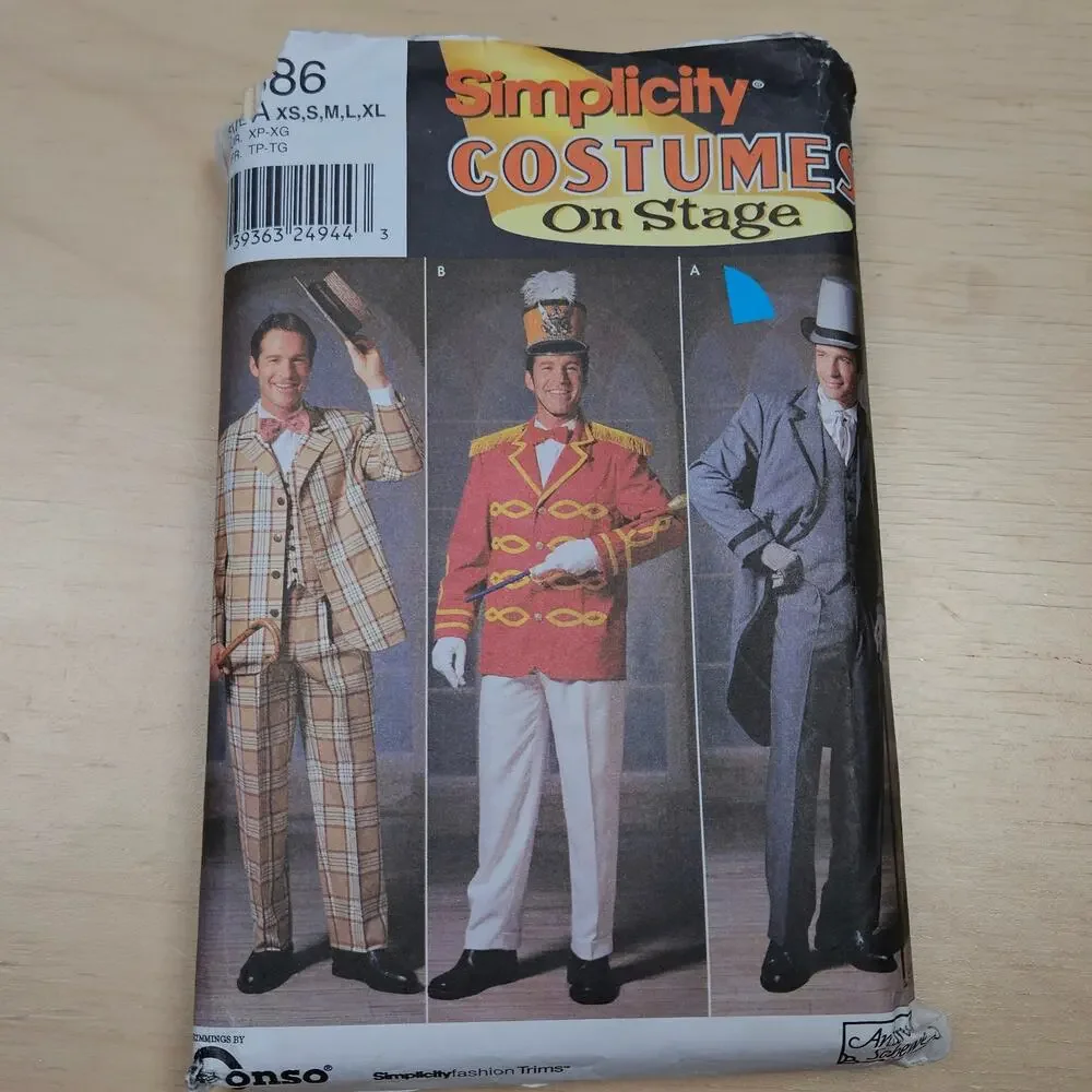VTG Simplicity Costumes On Stage 9686 mens(XS, S, M, L, XL) Factory Folded Uncut